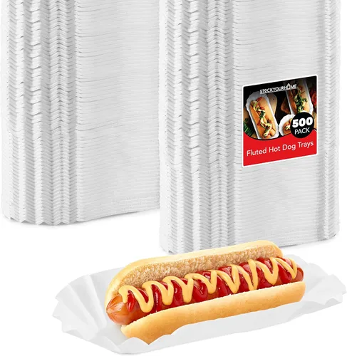 Stock Your Home Bandejas estriadas para perros calientes (paquete de 500) Forros de papel estriado de 6 pulgadas para perros calientes – Envolturas