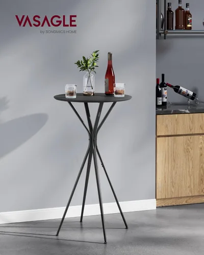 Miniatura 7 de VASAGLE EKHO Collection - Mesa de bar con almacenamiento, mesa redonda alta de pub, cuero sintético con costuras, moderna de mediados de siglo