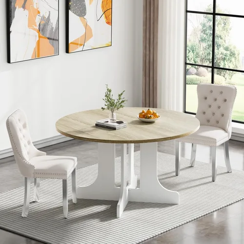 Miniatura 41 de Juego de mesa de comedor de mármol sintético blanco para 6 personas, juego de mesa de comedor extensible de 7 piezas de 63 a 78.74 pulgadas con 6