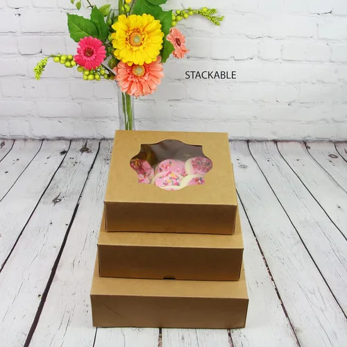 Miniatura 8 de Global Sugar Art Caja de panadería marrón de 8 x 8 x 2.5 pulgadas para tartas, galletas, pasteles, brownies, quiche y todos los productos horneados.