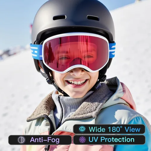 Miniatura 4 de Gafas de esquí para niños, gafas de esquí de nieve para niños, jóvenes, adolescentes, niños y niñas de 5 a 14 años 03.white con lente plateada