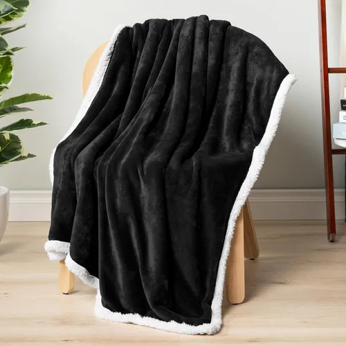 Miniatura 6 de PAVILIA Manta Throw de Forro Polar Sherpa para Sofá, Negro, Manta de Sofá de Felpa Suave y Esponjosa, Manta de Invierno Reversible y Acogedora