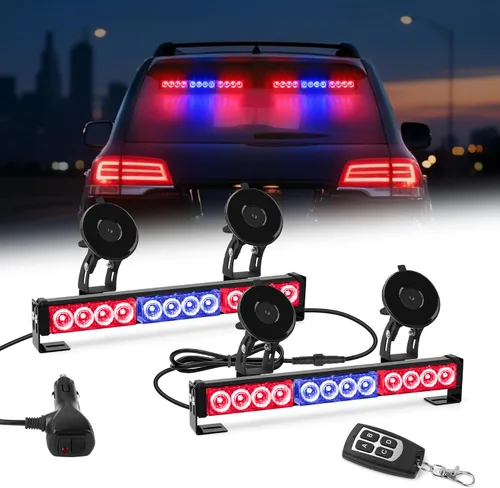 Miniatura 9 de Barra de luces estroboscópicas ámbar y blanco para asesor de tráfico para vehículos, camiones, control remoto inalámbrico, 23 patrones de flash, 2