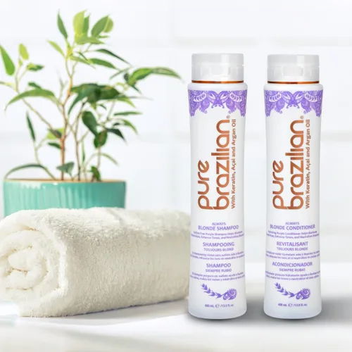 Miniatura 7 de Pure Brazilian Always Blonde Champú con queratina, Acai y aceite de argán, champú morado para cabello teñido sin sulfatos, 13.5 onzas líquidas