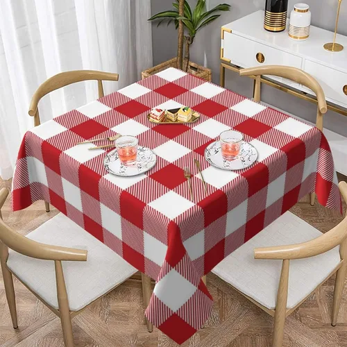 Miniatura 8 de 4th of July Tablecloth Square 60x60 Inch,Red White Buffalo Plaid Check Blue Patriotic Stars Table Cloth,Stain Resistance Polyester Independence Day