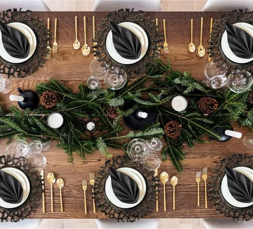 Miniatura 6 de MAONAME Juego de 6 platos base negros de 13", platos base redondos para platos de cena, platos base de plástico, platos base para mesa de boda