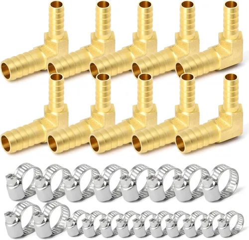 Miniatura 33 de GASHER 20 Piezas Reductor de Púas de Manguera de Latón, 1/2 Pulgada a 1/2 Pulgada (12.7mm) ID de Manguera con 40 Abrazaderas de Manguera, Reductor