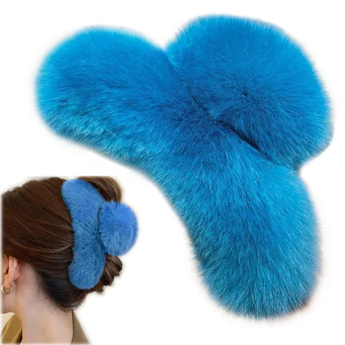 Miniatura 8 de YOYLMAL - Pinza grande de pelo sintético para mujer, 5.1 pulgadas, pinzas de pelo mullidas y esponjosas, antideslizantes, fuerte sujeción peluda