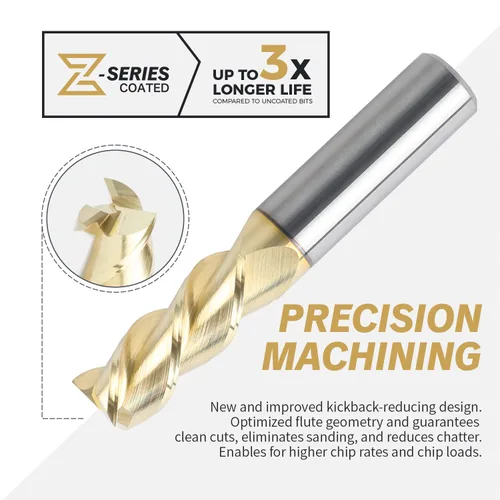 Miniatura 4 de ZahyoX 3 flautas ZrN recubierto de punta cuadrada para aluminio, broca de fresado CNC en espiral de carburo sólido, diámetro de 1/2 pulgada, vástago