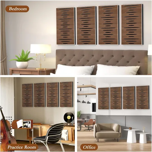 Miniatura 7 de Paquete de 4 paneles acústicos autoadhesivos de espuma insonorizada para pared, aislamiento acústico decorativo de fibra de poliéster perforada 3D