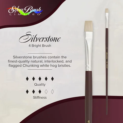 Miniatura 2 de Silver Brush 1102-4 Silverstone Excelente cepillo de cerdas de cerdo de mango largo, brillante, tamaño 4 Plano