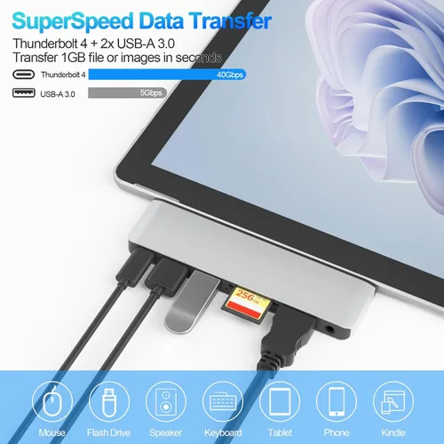 Miniatura 5 de Estación de acoplamiento para superficie con HDMI 4K, USB-C Thunderbolt 4 (pantalla+datos+100 W PD), 2 USB 3.0, audio de 0.138 in, lector