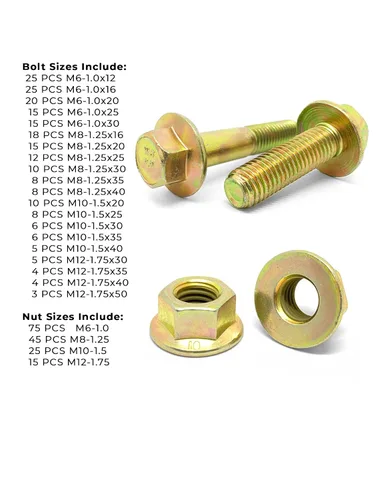 Miniatura 4 de ¡Juego surtido de pernos de chasis con reborde de cabeza hexagonal de clase métrica 8,8 y tuercas con reborde – 383 unidades!