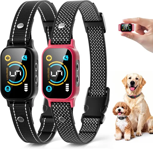 Miniatura 10 de Paquete de 2 collares antiladridos, collar inteligente para perros grandes, medianos y pequeños, collar de entrenamiento ultraligero recargable