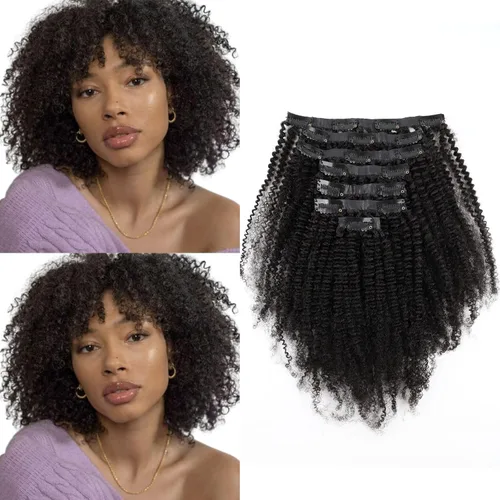 Miniatura 13 de ABH AMAZINGBEAUTY HAIR Extensiones de cabello humano real con clip, 4A 4B, rizado con clip, 4.23 oz, 7 piezas, 17 clips, 4.23 oz, color negro #1B