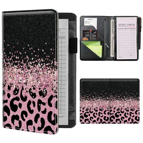 Miniatura 23 de Libros de mesero para camarera con bolsillo con cremallera, lindo esqueleto de baile, almohadillas de cuero para servidor, organizador de meseros