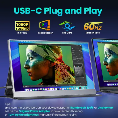 Miniatura 2 de Upperizon Monitor portátil de 15.6 pulgadas FHD 85% sRGB 60Hz IPS HDR HDMI USB-C Monitor de viaje para laptop, MacBook, PC, Surface PS5 Xbox