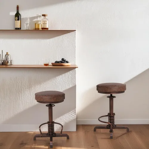 Miniatura 6 de Taburete de bar vintage ajustable de altura de 22 a 26 pulgadas, taburete de isla de cocina industrial con asiento giratorio de poliuretano