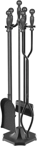 Miniatura 8 de Juego de 5 herramientas para chimenea de 31 pulgadas, herramientas de hierro forjado con mango ergonómico, juego de accesorios para chimenea incluye