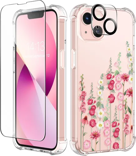 Miniatura 20 de GVIEWIN - Funda floral para iPhone 14 de 6.1 pulgadas, protector de pantalla + protector de lente de cámara, no se amarillenta, a prueba de golpes