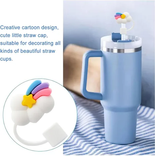 Miniatura 6 de Cubierta de pajita con flores para vaso Stanley Tapa de silicona para pajita Compatible con vaso de 30 y 40 oz con asa, cubiertas de punta de pajita