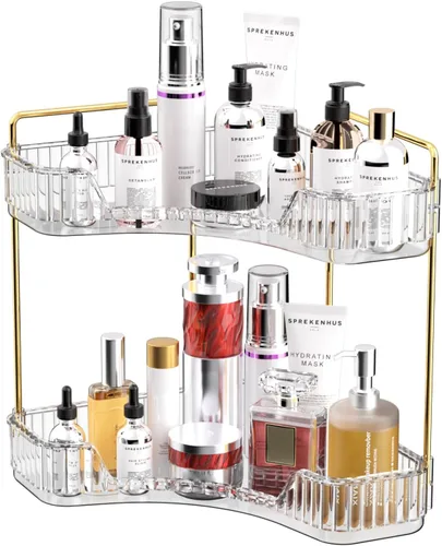 GTI Organizador de 2 niveles para encimera de baño, organizador de esquina multifunción para encimera de baño, organizador de maquillaje y perfume