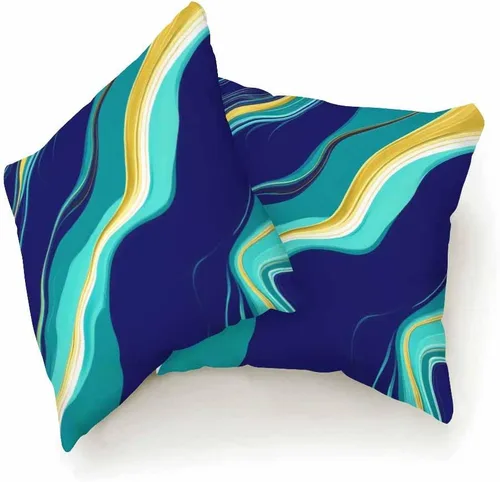 Miniatura 5 de Juego de 2 fundas de cojín con diseño elegante de textura de mármol azul oscuro y dorado, para sofá, silla, dormitorio, decoración moderna, 18 x 18