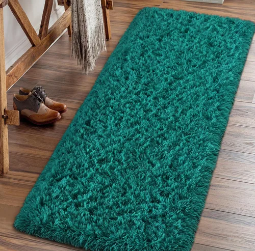 Miniatura 3 de Amearea Alfombra Peluda Azul y Verde de Pasillo para Dormitorio, Niñas, Sala de Estar, 2 x 6 pies, Color Verde Azulado, Extra Suave y Esponjosa