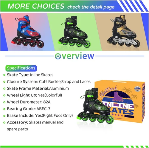 Miniatura 5 de Nattork Patines en línea ajustables para niños con ruedas de poliuretano flash, divertidos patines en línea con ruedas iluminadas, para edades de 4