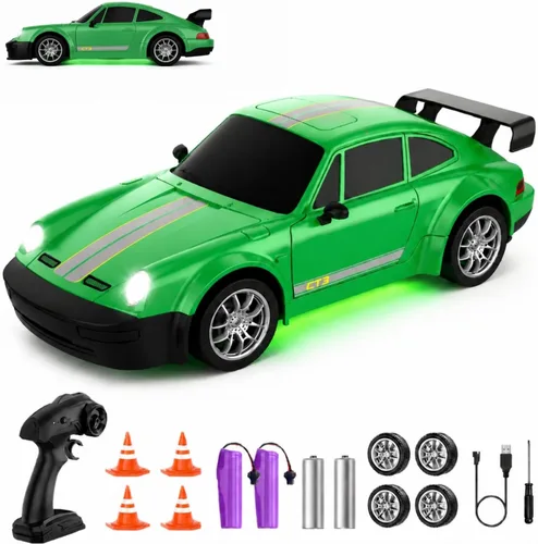 Coche RC Drift, Coche de Control Remoto a Escala 1:24 con Luces LED, Coches RC de Alta Velocidad 20KM/H 4WD, Coche de Juguete de Carreras y Derrapes