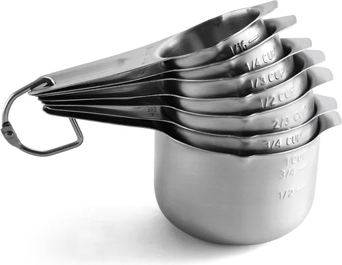 Spring Chef Juego de 7 tazas medidoras de acero inoxidable con boquilla de vertido, herramientas de cocina anidables con marcas de fácil lectura