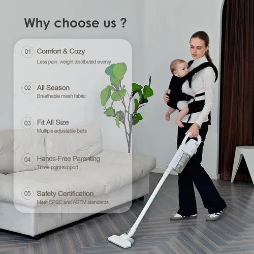 Miniatura 6 de MISSWISDOM Portabebés para bebé de recién nacido a niño pequeño, portabebés ajustable fácil para niños pequeños de 3 a 13.6 kg, portabebés Negro