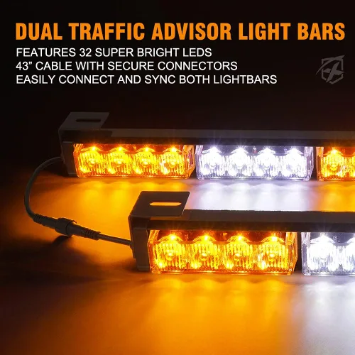 Miniatura 3 de Xprite Barra de luz estroboscópica LED blanca ámbar asesor de tráfico de emergencia dual con caja de control, luces intermitentes de advertencia