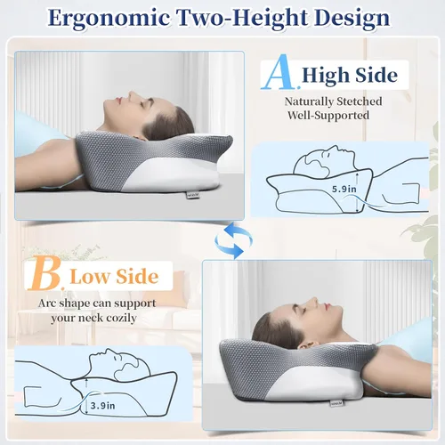 Miniatura 2 de Almohada cervical para aliviar el dolor de cuello, almohadas ergonómicas de contorno lateral para adultos, almohadas refrescantes de espuma Blanco