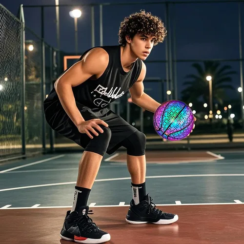 Miniatura 5 de Kuangmi Baloncesto reflectante brillante holográfico luminoso para juego nocturno, canasta iluminada, tamaño oficial 7 29.5 pulgadas