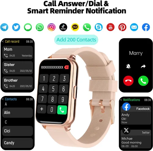 Miniatura 3 de Smart Watch Fitness Tracker Make/Answer Calls for Women Men with Heart Rate Blood Oxygen Sleep Monitor Sports Modes Step Calorie Counter IP68 Rosado