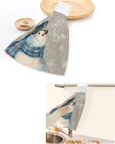 Miniatura 6 de Toallas de cocina de Navidad, muñeco de nieve, bosque de invierno, con lazo, para colgar en la nieve, toallas de cocina para colgar en la nieve