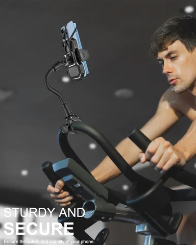 Miniatura 6 de Soporte de teléfono para bicicleta giratoria de cuello de cisne, clip para manubrio, soporte para teléfono celular para bicicleta de ejercicio