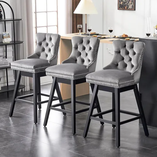Miniatura 44 de Taburetes de bar con altura de mostrador, taburetes de bar giratorios 360 con respaldos, sillas tapizadas de tela de terciopelo de alta calidad