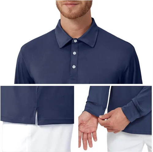 Miniatura 68 de NAVISKIN Camisas polo de manga larga para hombre, camisas de golf con cuello UPF 50 SPF para hombre, secado rápido, absorbe la humedad