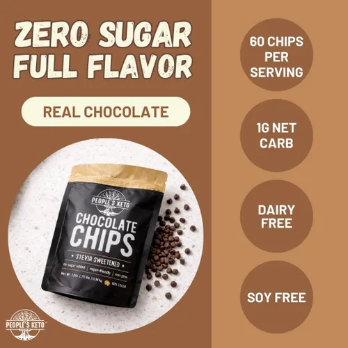 Miniatura 3 de The People's Keto Company - Chips de chocolate grandes sin azúcar, endulzado con stevia, 12 onzas, tamaño económico, sin OMG, vegano, keto, bajo