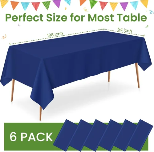 Miniatura 64 de Paquete de 6 manteles de plástico desechables azules y blancos a cuadros, manteles de plástico azules para fiestas, 54 x 108 pulgadas impermeables