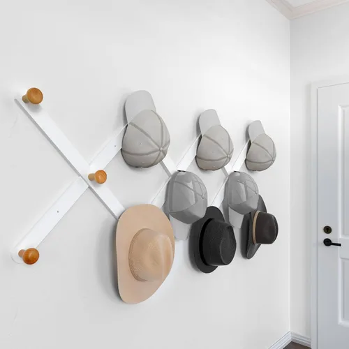 Miniatura 21 de SKOLOO Perchero para sombreros de pared con 17 ganchos, madera maciza, moderno, ampliable, perchero de pared para abrigos, sombreros, bolsos, gorras