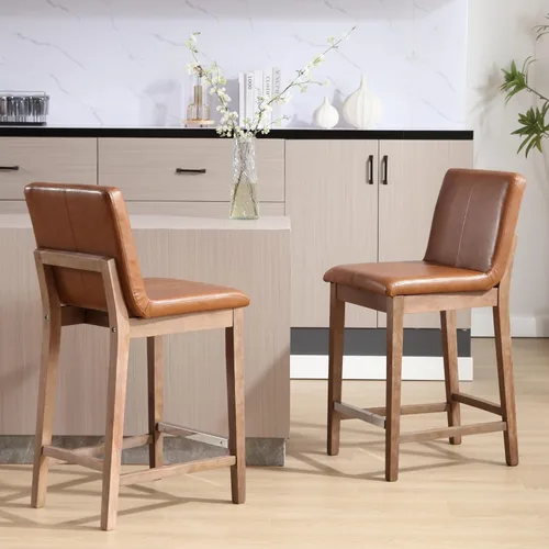 Miniatura 17 de Kmax Juego de 2 taburetes de bar de 26 pulgadas de altura de mostrador, taburetes tapizados para encimera de cocina con soporte trasero, taburetes
