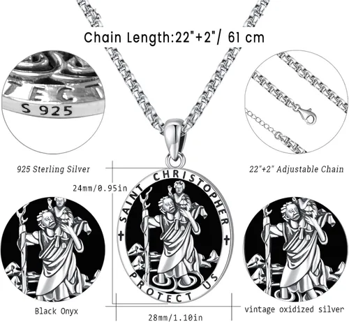 Miniatura 91 de Collar con colgante de plata de ley 925 con medalla de San Patrón, joyería religiosa para hombres y mujeres, con cadena de acero inoxidable 316L