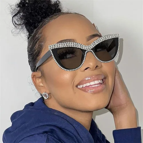 Miniatura 6 de LJCZKA Diamond Cat Eye Sunglasses Women Retro Jeweled Rhinestone Sun Glasses Sparkle Crystal Pearl Luxury Bling Eyewear