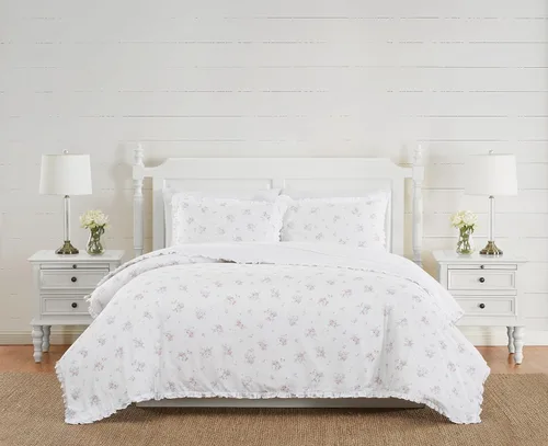 Miniatura 10 de The Farmhouse by Rachel Ashwell - Juego de edredón de 2 piezas individual/individual XL - Colección de ropa de cama Signature Rosebury, blanco/rosa