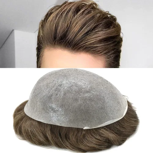 Miniatura 30 de Toupee Hair for Men Hair Piece 0.002 in Ultra Thin Skin Mens Toupee Sistema de reemplazo de cabello humano para hombres, prótesis capilar