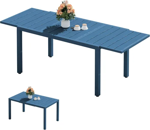 Miniatura 27 de SERWALL Juego de comedor para exteriores de 9 piezas, mesa de comedor expandible de 60 a 83 pulgadas y 8 sillas de polietileno de alta densidad