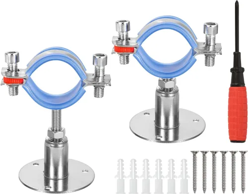 Miniatura 14 de uxcell Soporte de tubería de acero inoxidable para montaje en pared, soporte de tubo de montaje en techo, altura ajustable de 1.181-1.969 in